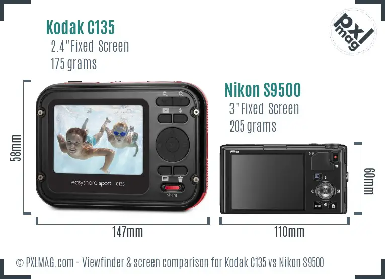 Kodak C135 vs Nikon S9500 Screen and Viewfinder comparison