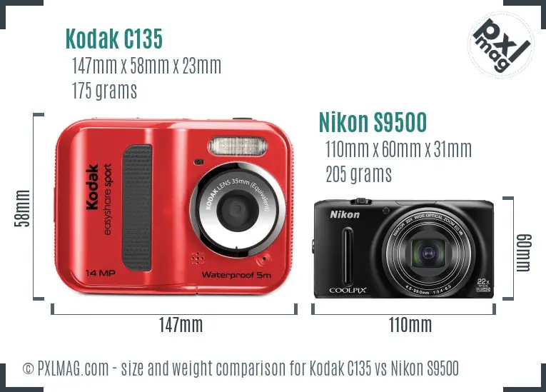 Kodak C135 vs Nikon S9500 size comparison