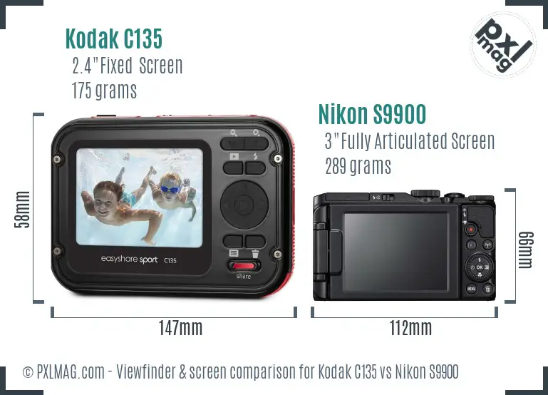 Kodak C135 vs Nikon S9900 Screen and Viewfinder comparison