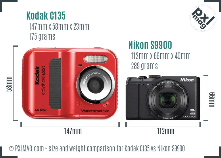 Kodak C135 vs Nikon S9900 size comparison