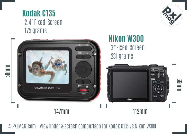 Kodak C135 vs Nikon W300 Screen and Viewfinder comparison