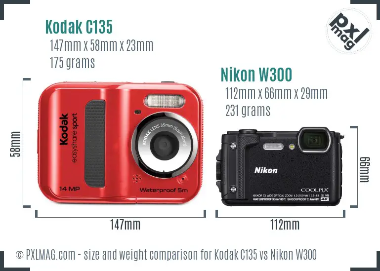 Kodak C135 vs Nikon W300 size comparison