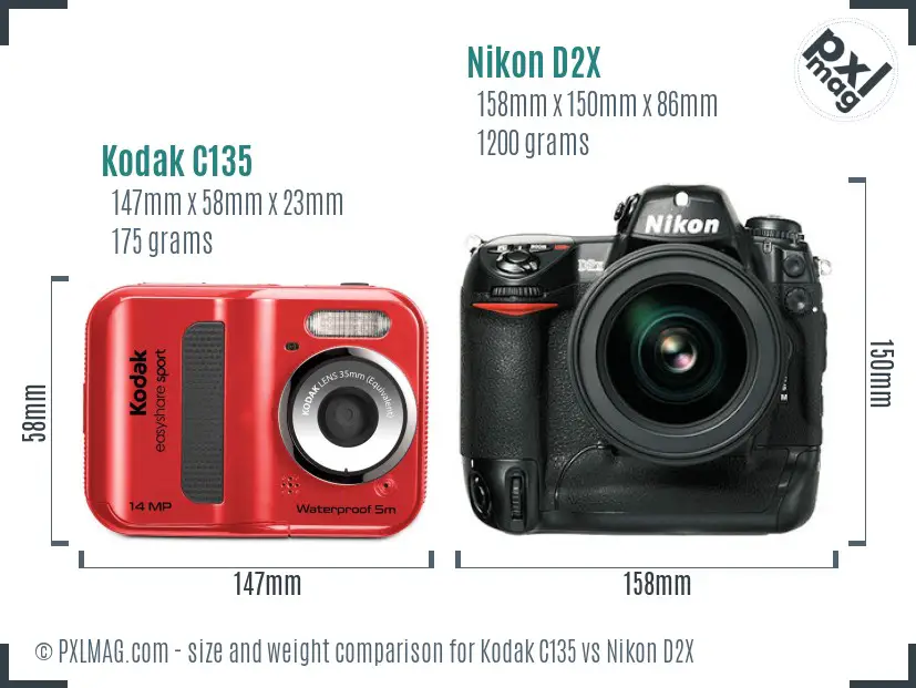 Kodak C135 vs Nikon D2X size comparison