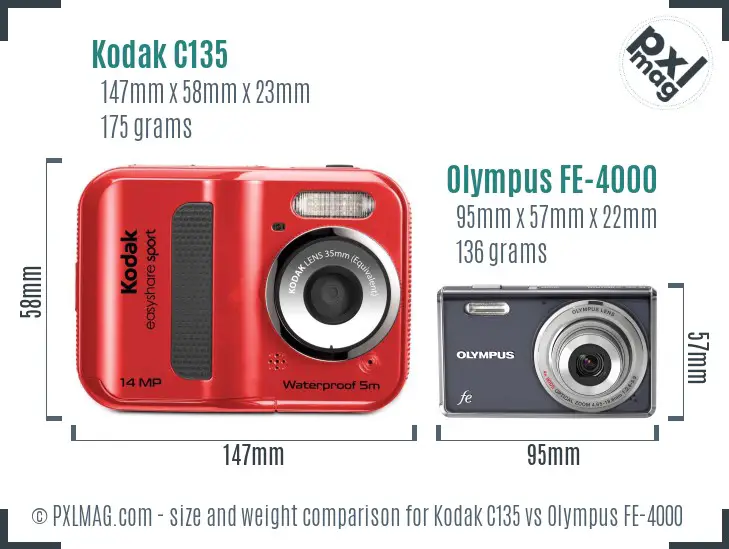 Kodak C135 vs Olympus FE-4000 size comparison