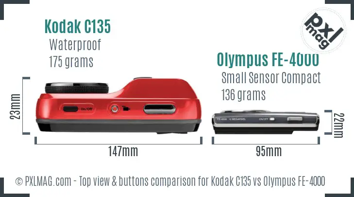 Kodak C135 vs Olympus FE-4000 top view buttons comparison