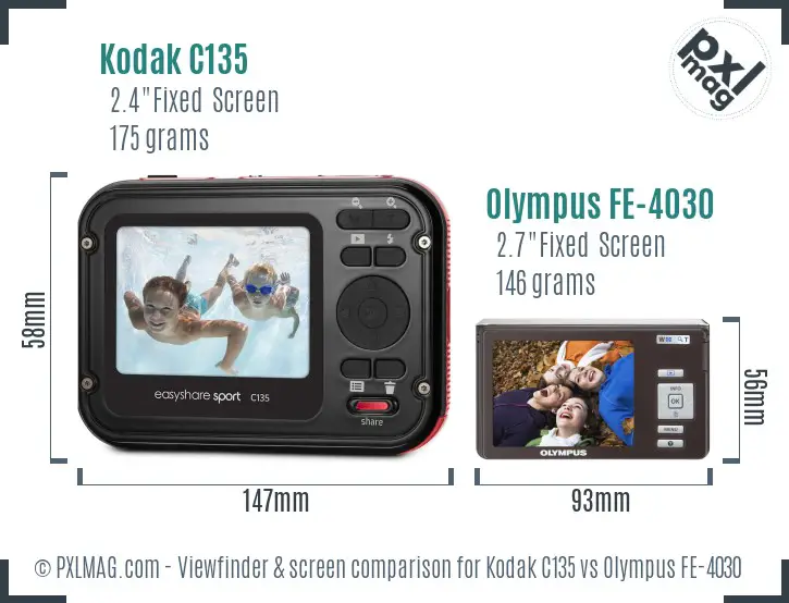 Kodak C135 vs Olympus FE-4030 Screen and Viewfinder comparison