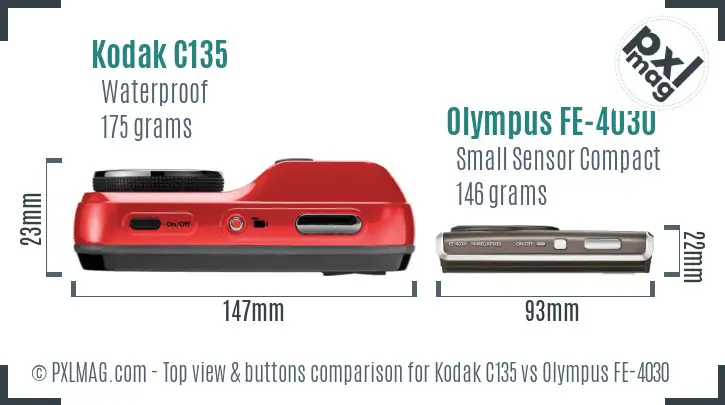 Kodak C135 vs Olympus FE-4030 top view buttons comparison