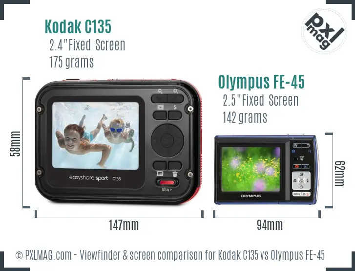 Kodak C135 vs Olympus FE-45 Screen and Viewfinder comparison