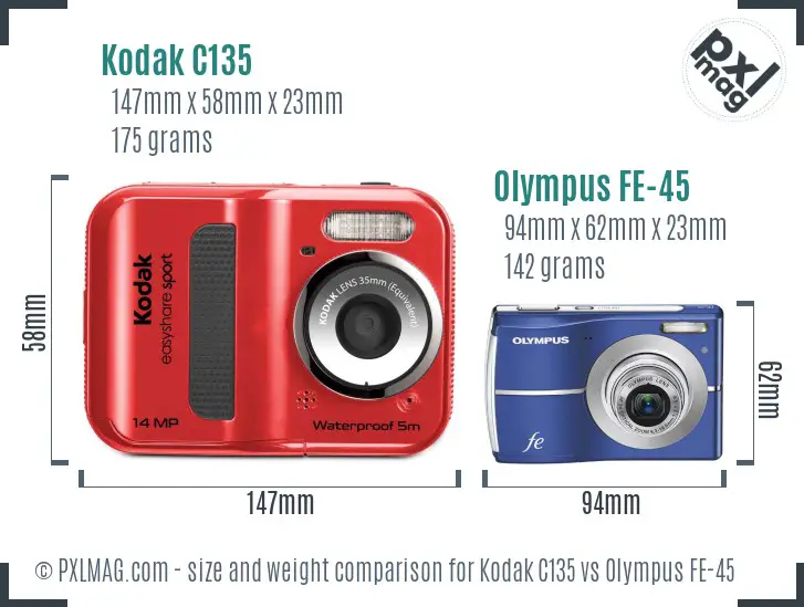 Kodak C135 vs Olympus FE-45 size comparison
