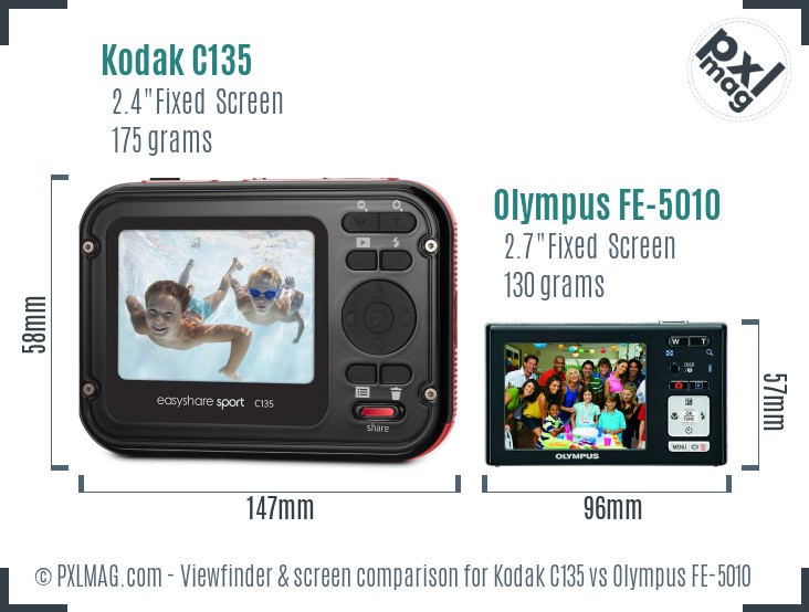 Kodak C135 vs Olympus FE-5010 Screen and Viewfinder comparison