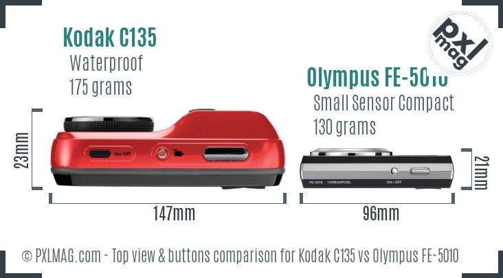 Kodak C135 vs Olympus FE-5010 top view buttons comparison