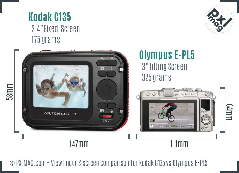Kodak C135 vs Olympus E-PL5 Screen and Viewfinder comparison