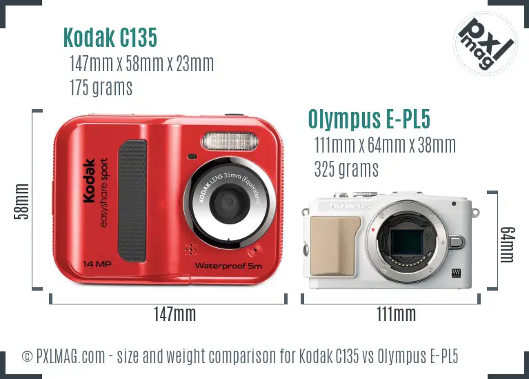 Kodak C135 vs Olympus E-PL5 size comparison