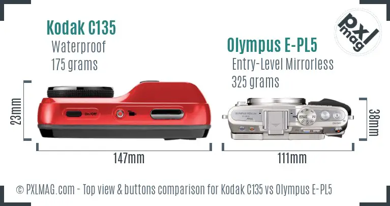 Kodak C135 vs Olympus E-PL5 top view buttons comparison