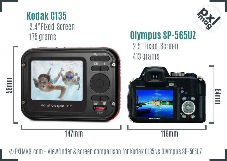 Kodak C135 vs Olympus SP-565UZ Screen and Viewfinder comparison