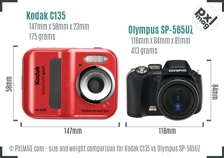 Kodak C135 vs Olympus SP-565UZ size comparison Kodak C135 vs Olympus SP-565UZ size comparison
