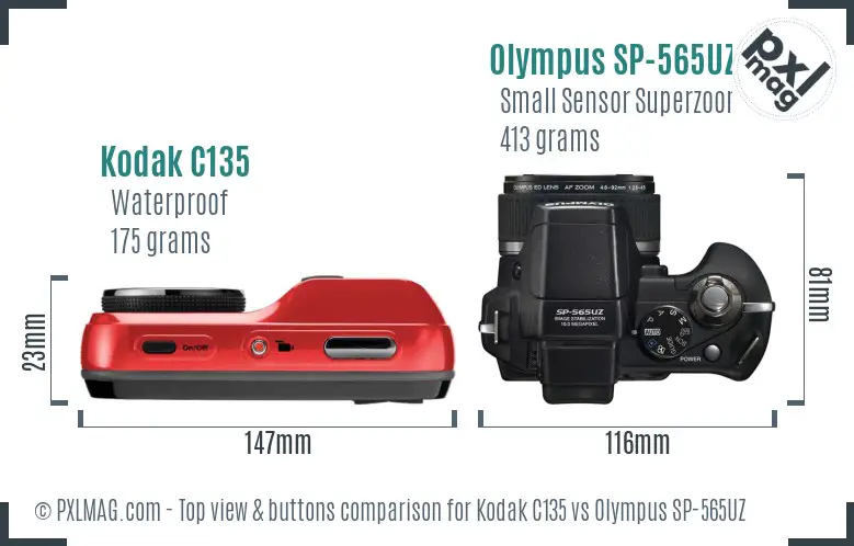 Kodak C135 vs Olympus SP-565UZ top view buttons comparison