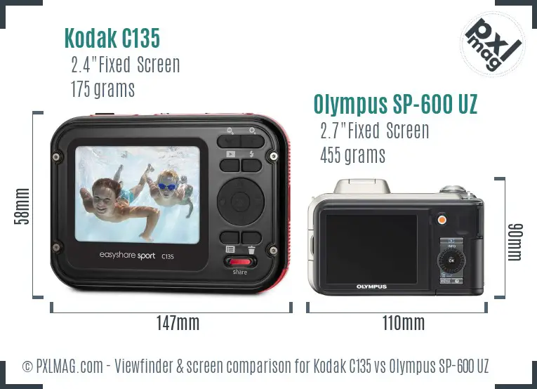 Kodak C135 vs Olympus SP-600 UZ Screen and Viewfinder comparison