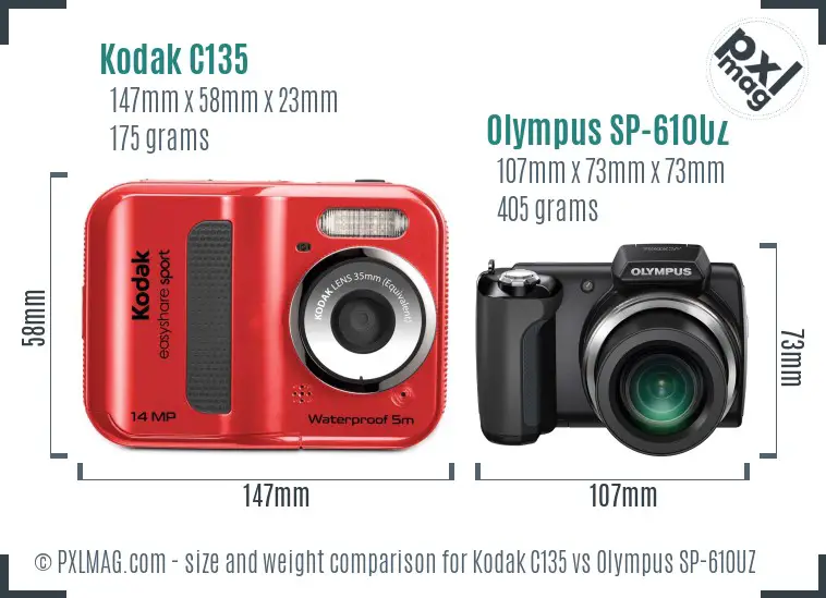 Kodak C135 vs Olympus SP-610UZ size comparison Kodak C135 vs Olympus SP-610UZ size comparison