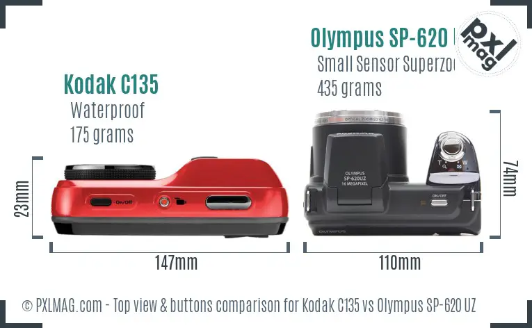 Kodak C135 vs Olympus SP-620 UZ top view buttons comparison