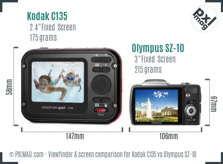 Kodak C135 vs Olympus SZ-10 Screen and Viewfinder comparison