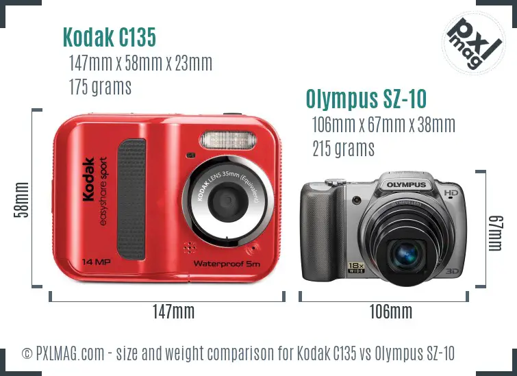 Kodak C135 vs Olympus SZ-10 size comparison