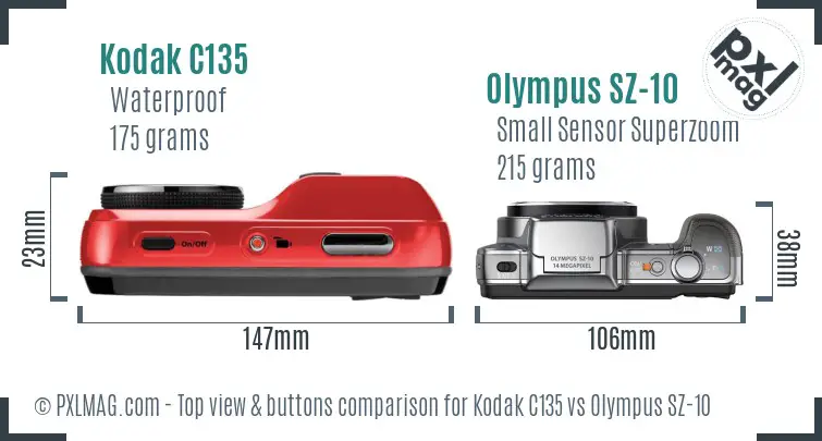 Kodak C135 vs Olympus SZ-10 top view buttons comparison