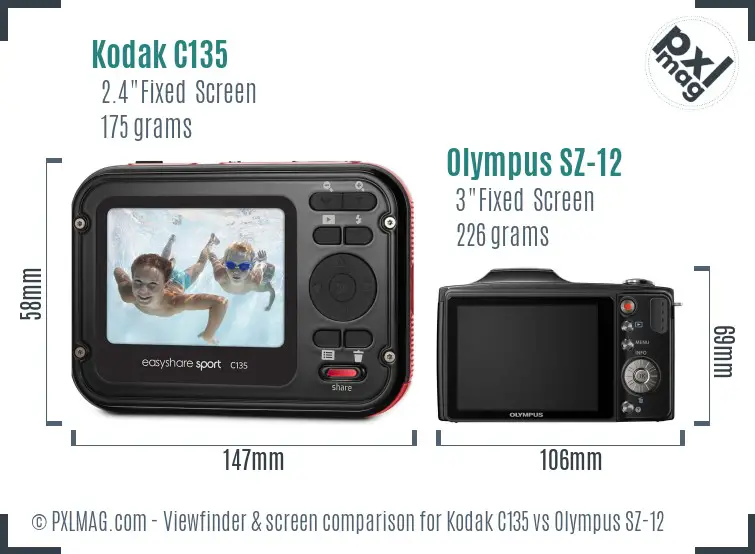 Kodak C135 vs Olympus SZ-12 Screen and Viewfinder comparison