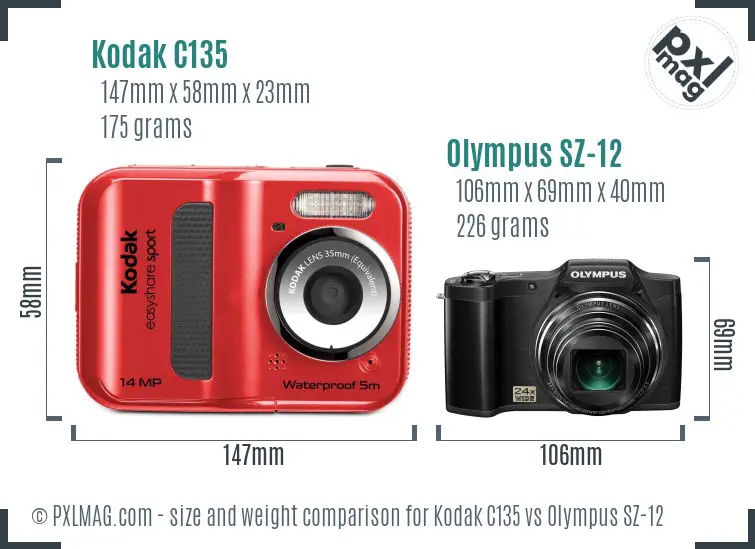 Kodak C135 vs Olympus SZ-12 size comparison