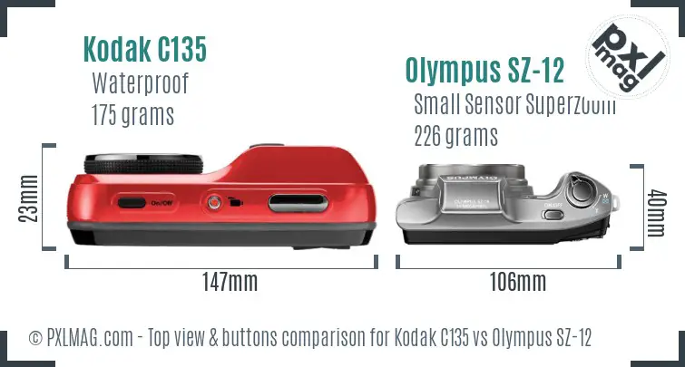 Kodak C135 vs Olympus SZ-12 top view buttons comparison