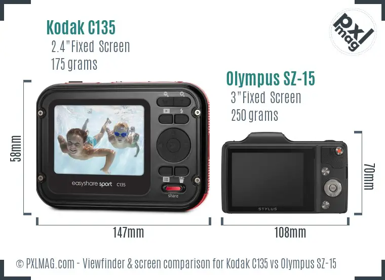 Kodak C135 vs Olympus SZ-15 Screen and Viewfinder comparison