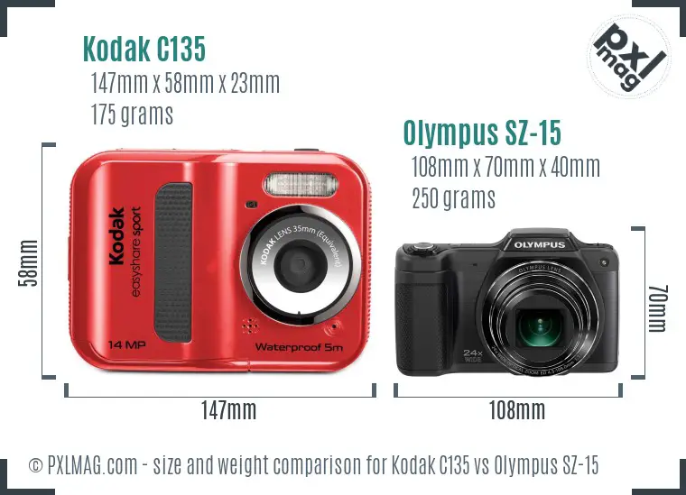 Kodak C135 vs Olympus SZ-15 size comparison