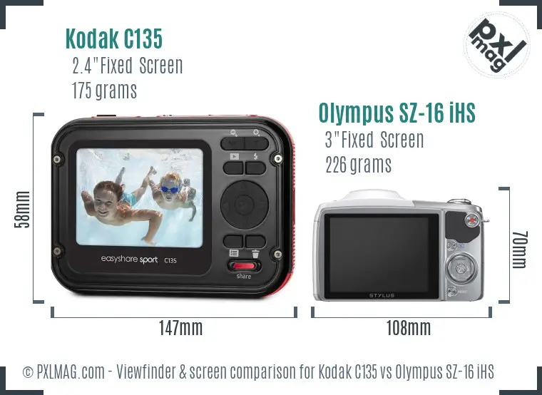 Kodak C135 vs Olympus SZ-16 iHS Screen and Viewfinder comparison