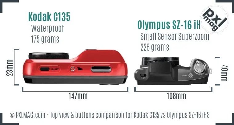 Kodak C135 vs Olympus SZ-16 iHS top view buttons comparison
