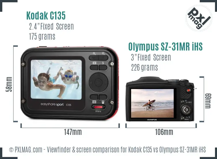 Kodak C135 vs Olympus SZ-31MR iHS Screen and Viewfinder comparison