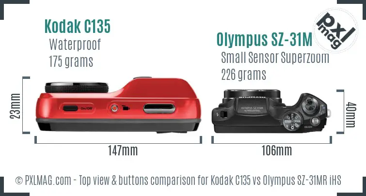 Kodak C135 vs Olympus SZ-31MR iHS top view buttons comparison