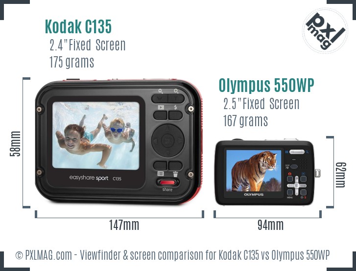 Kodak C135 vs Olympus 550WP Screen and Viewfinder comparison
