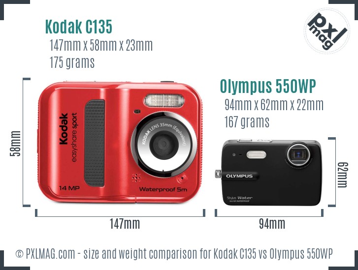 Kodak C135 vs Olympus 550WP size comparison