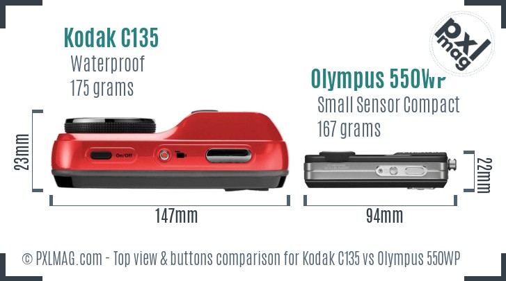 Kodak C135 vs Olympus 550WP top view buttons comparison