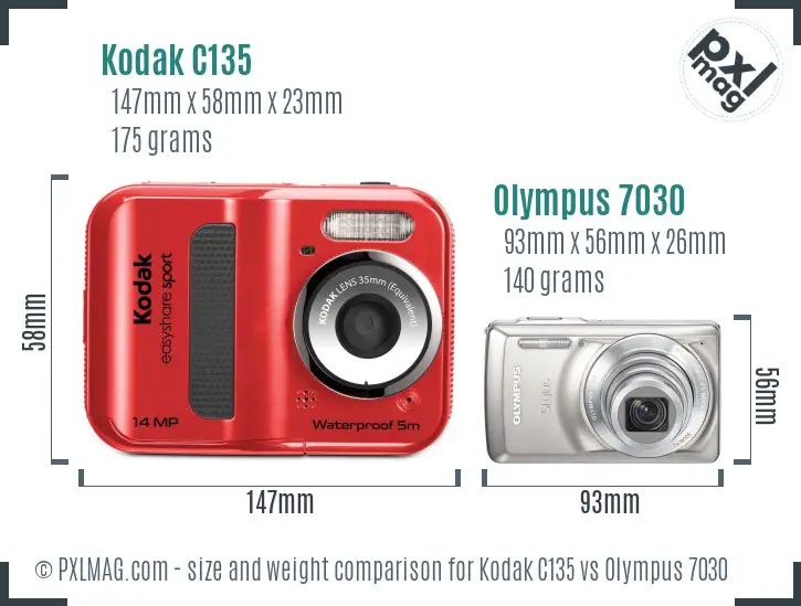 Kodak C135 vs Olympus 7030 size comparison