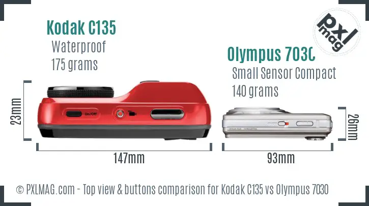 Kodak C135 vs Olympus 7030 top view buttons comparison