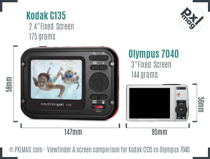 Kodak C135 vs Olympus 7040 Screen and Viewfinder comparison