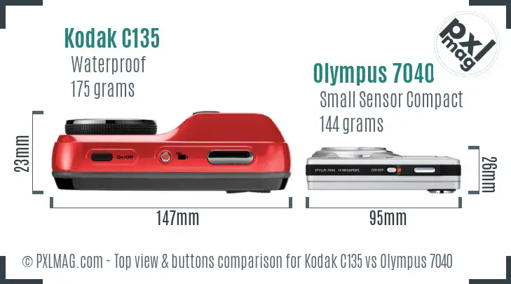 Kodak C135 vs Olympus 7040 top view buttons comparison