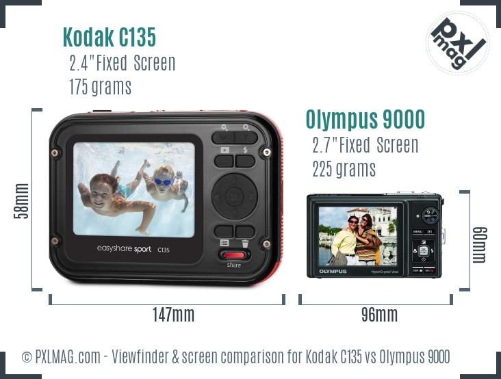 Kodak C135 vs Olympus 9000 Screen and Viewfinder comparison