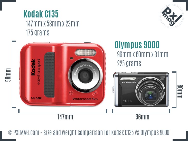 Kodak C135 vs Olympus 9000 size comparison