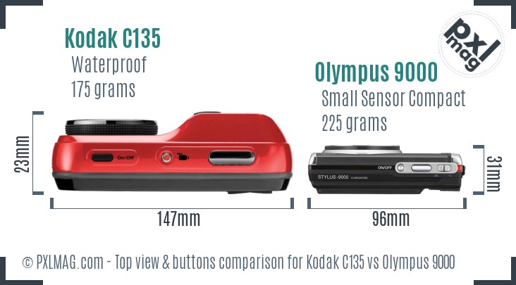 Kodak C135 vs Olympus 9000 top view buttons comparison