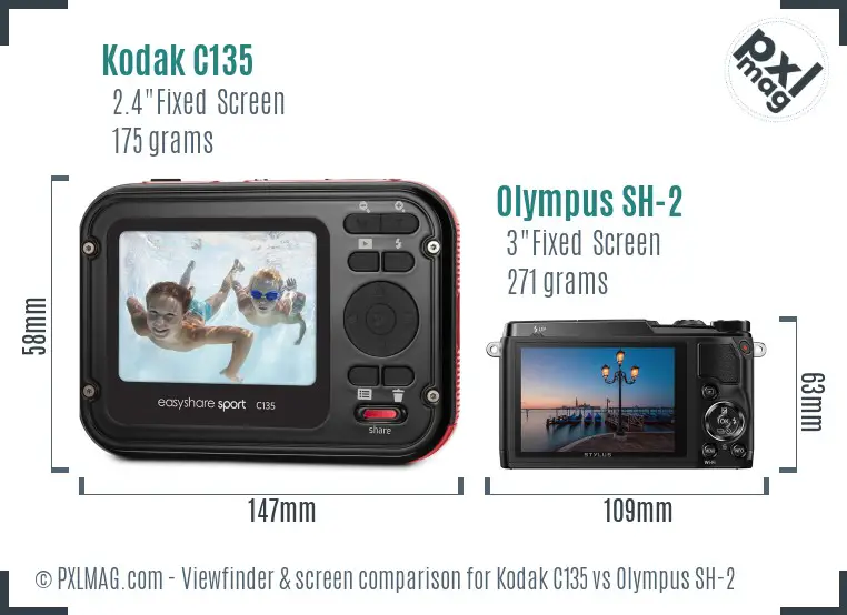 Kodak C135 vs Olympus SH-2 Screen and Viewfinder comparison