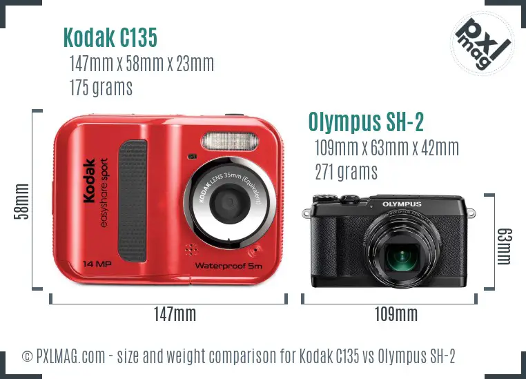 Kodak C135 vs Olympus SH-2 size comparison