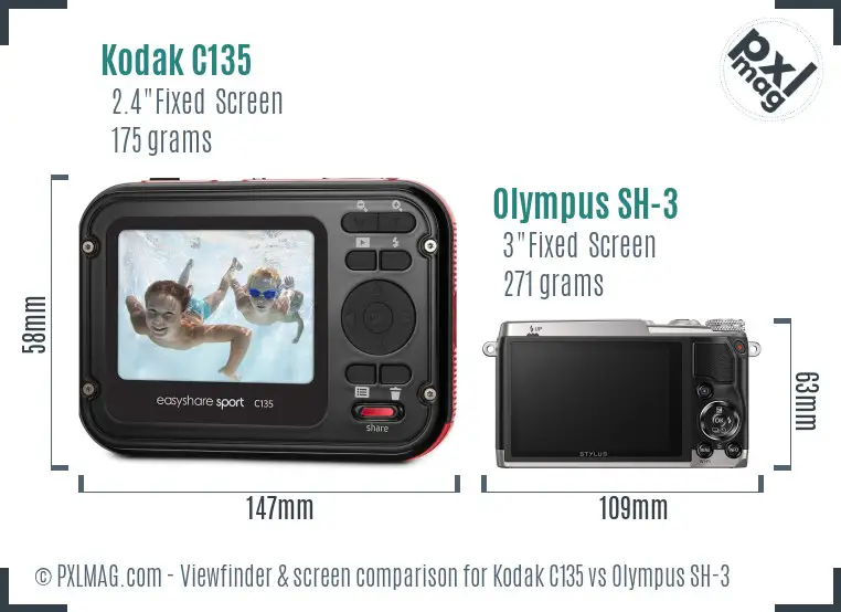 Kodak C135 vs Olympus SH-3 Screen and Viewfinder comparison