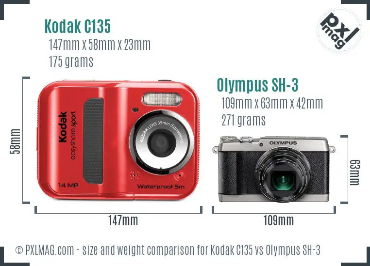 Kodak C135 vs Olympus SH-3 size comparison